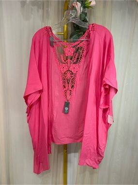 Vince Camuto Pink Crochet Lace Kimono Cover Up One Size NWT Boho Resort